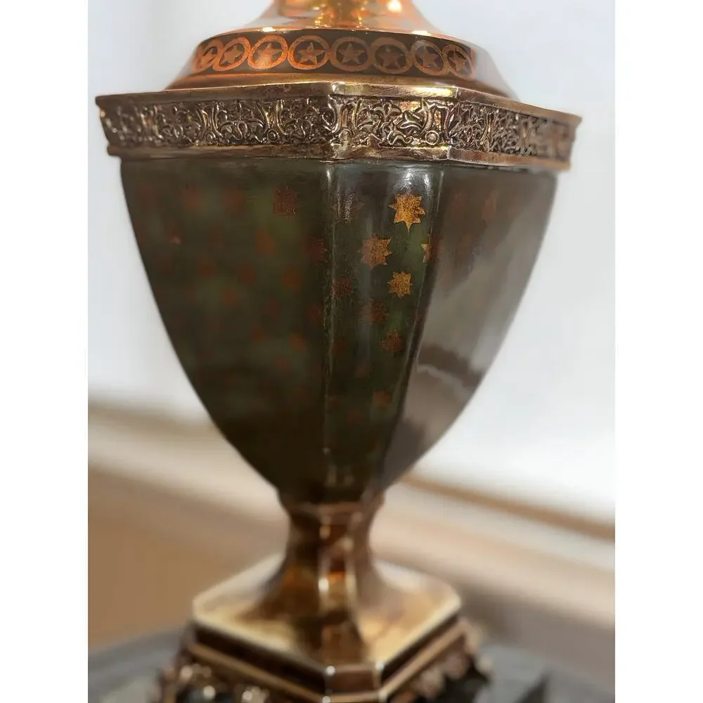 Vintage Frederick Cooper Brass & Marble Urn Table Lamp with Original Shade